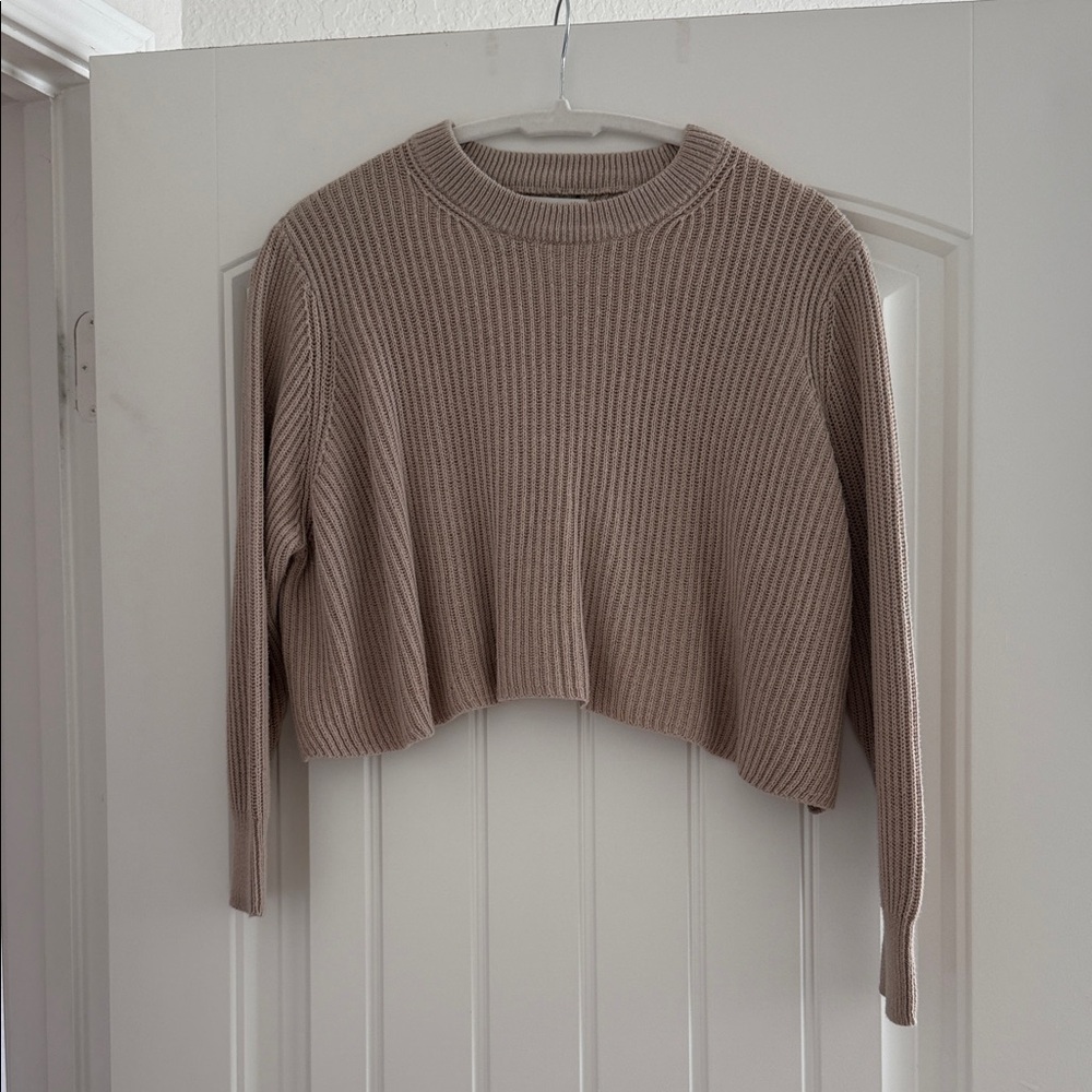 Cotton On Beige Cropped Ribbed Crew Neck Sweater